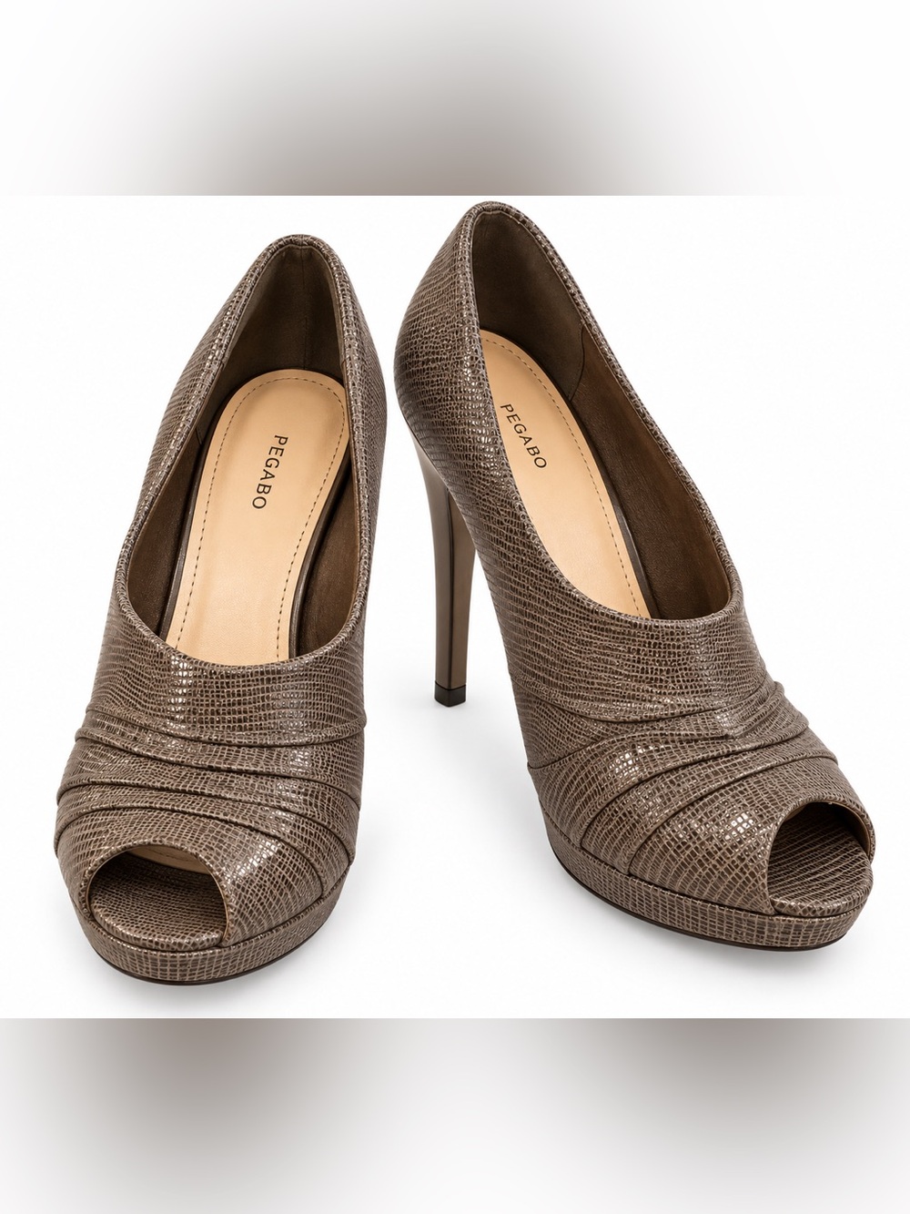 Pegabo Taupe Textured Peep-Toe Stiletto Heels